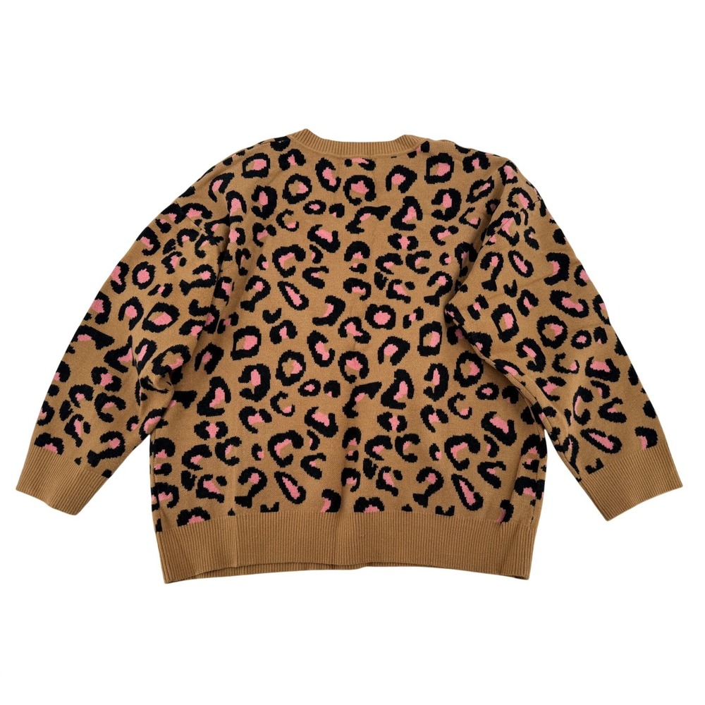 Ninexis Women's Leopard Print V Neck‎ Sweater Tan Pink Black Size M/L